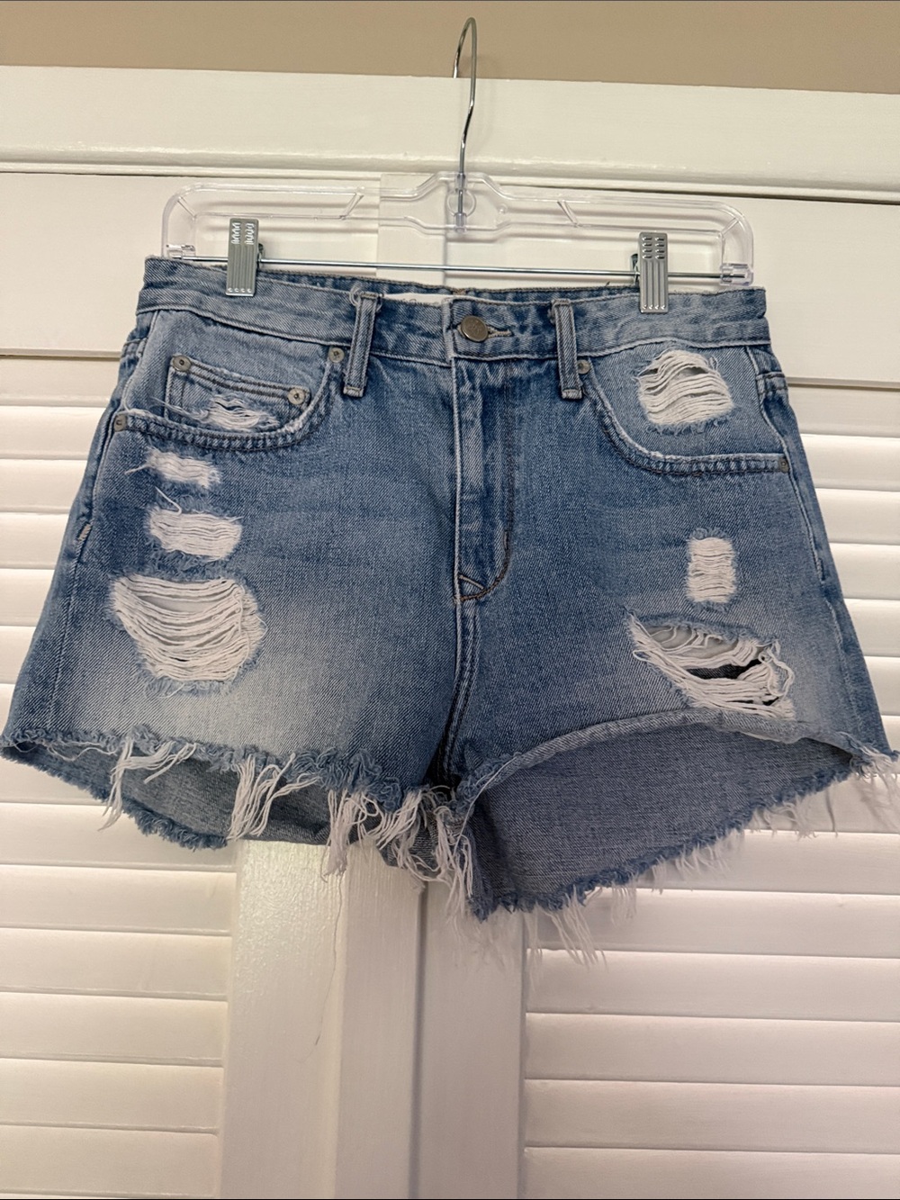 Lovers + Friends Light Blue Distressed Denim Cutoff Shorts